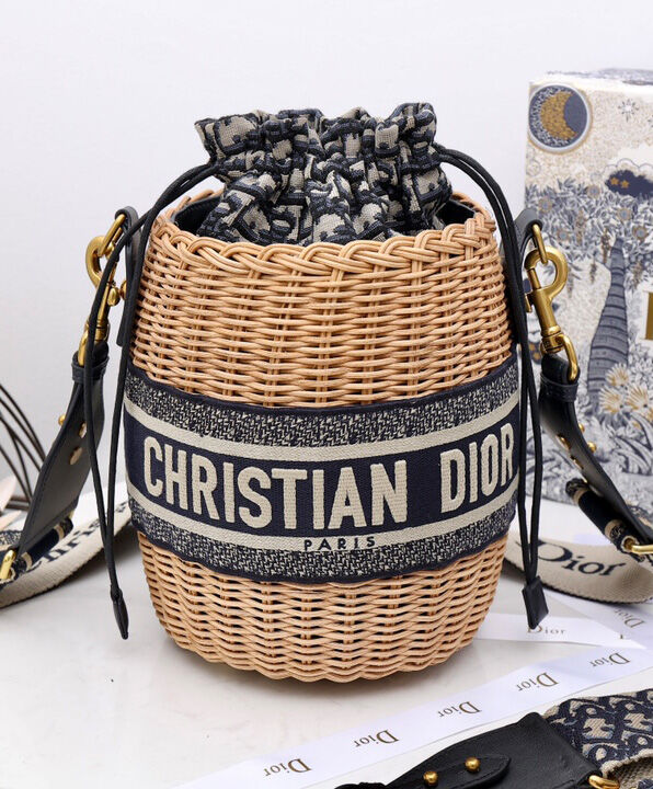 Christian Dior Wicker Bucket Bag Apricot